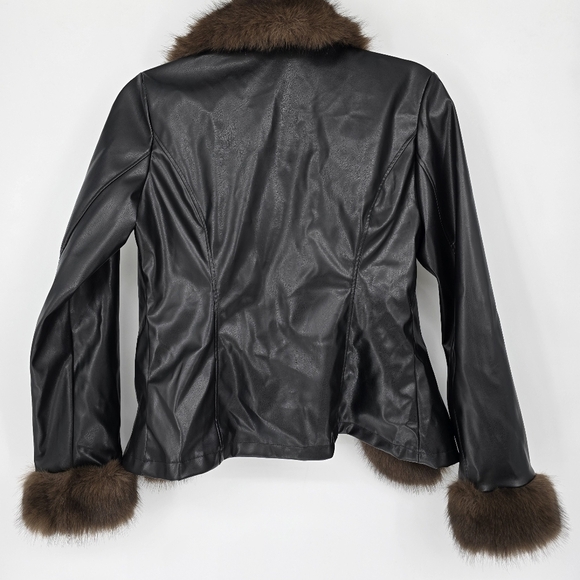 Chic Mood Brown Fur Cardigan faux leather jacket black brown small - Picture 4 of 9